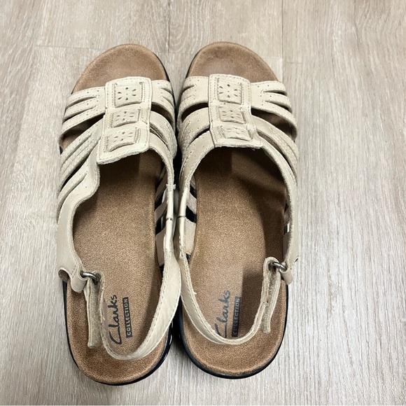 Clarks Leather Beige Sandals Comfort Sling Back Velcro SZ 9 - Picture 3 of 6